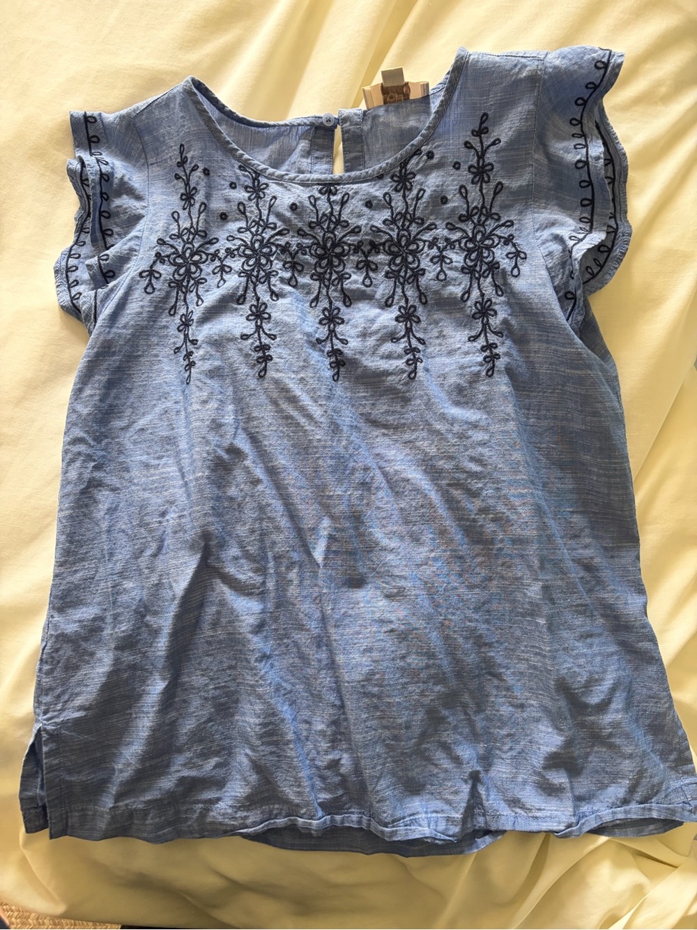 LOFT Light Blue Embroidered Flutter Sleeve Blouse